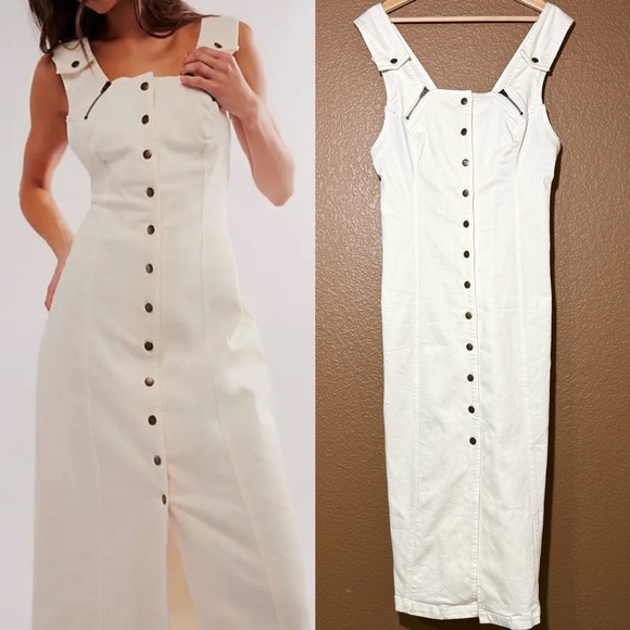 Free People Dresses & Skirts - Free People Desert Desire Midi Dress Button Down Cream Size M NWOT Boho Coastal